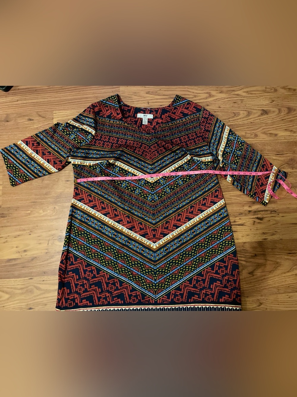 Wisp Aztec Rust Multi Chevron-Pattern Mini Dress Size 18 - Picture 3 of 5